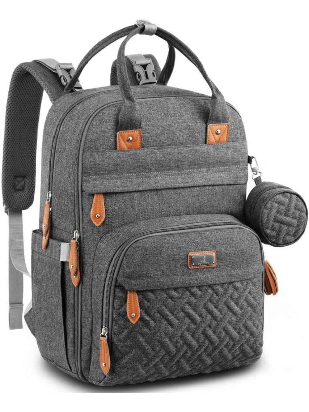Multi-Function Water-Resistant Diaper Bag Backpack with Changing Pad & Stroller